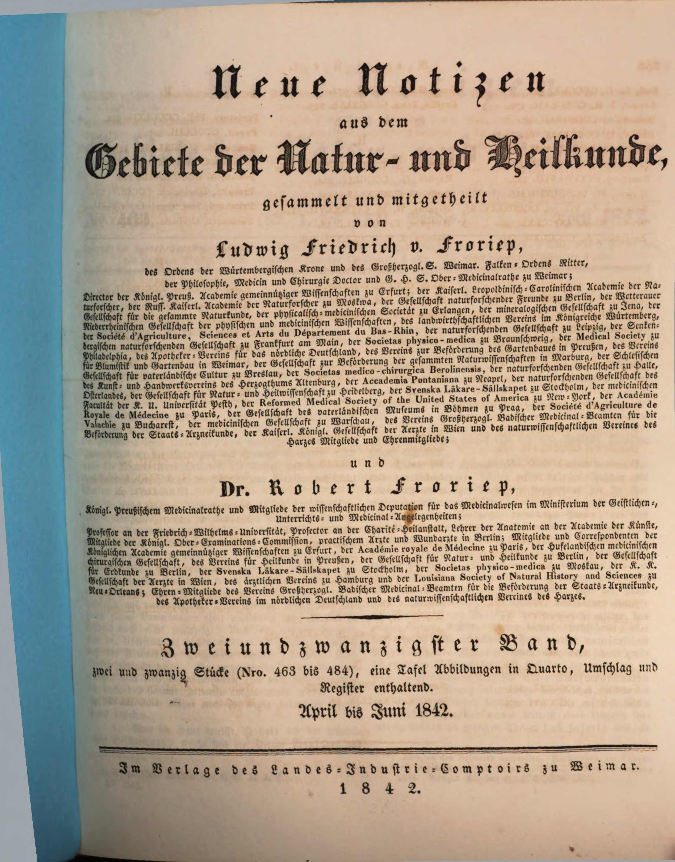 Froriep Neue Notizen Aus Dem Gebiete Der Natur Und Heilkunde 1842