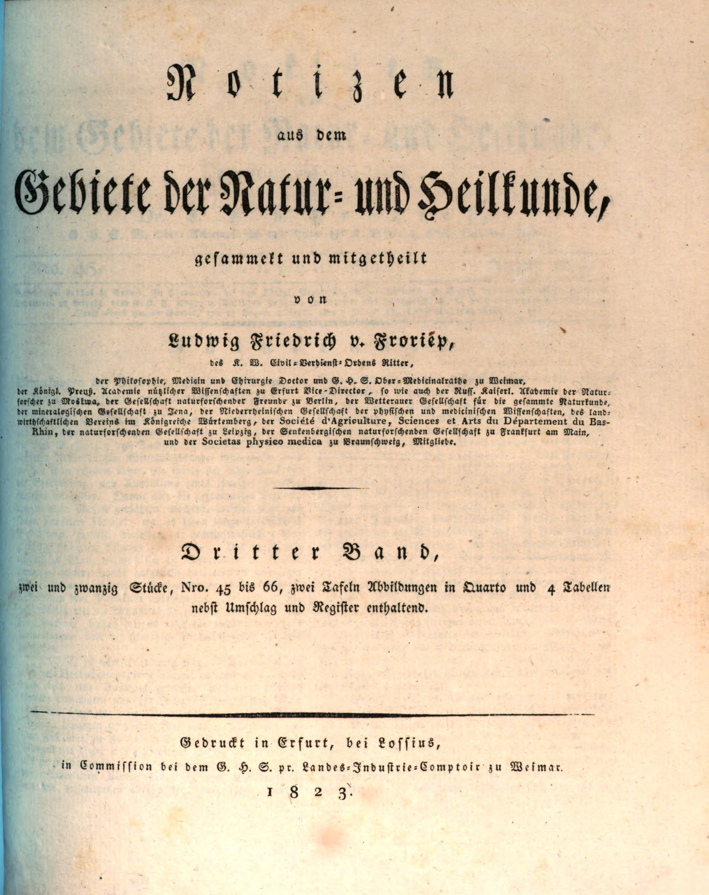 Froriep, Notizen aus dem Gebiete der Natur- und Heilkunde, 1823.