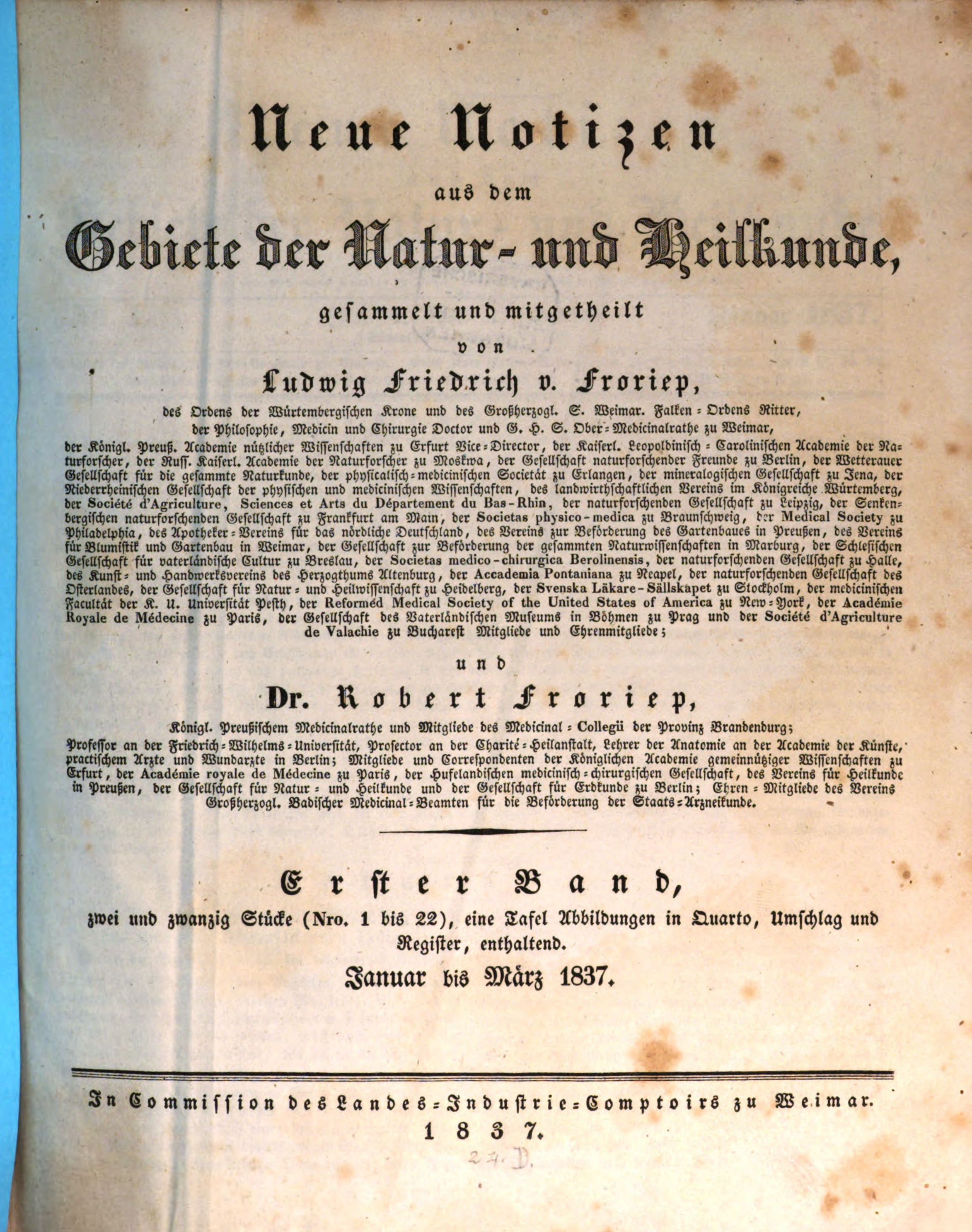 Froriep Neue Notizen Aus Dem Gebiete Der Natur Und Heilkunde 1837