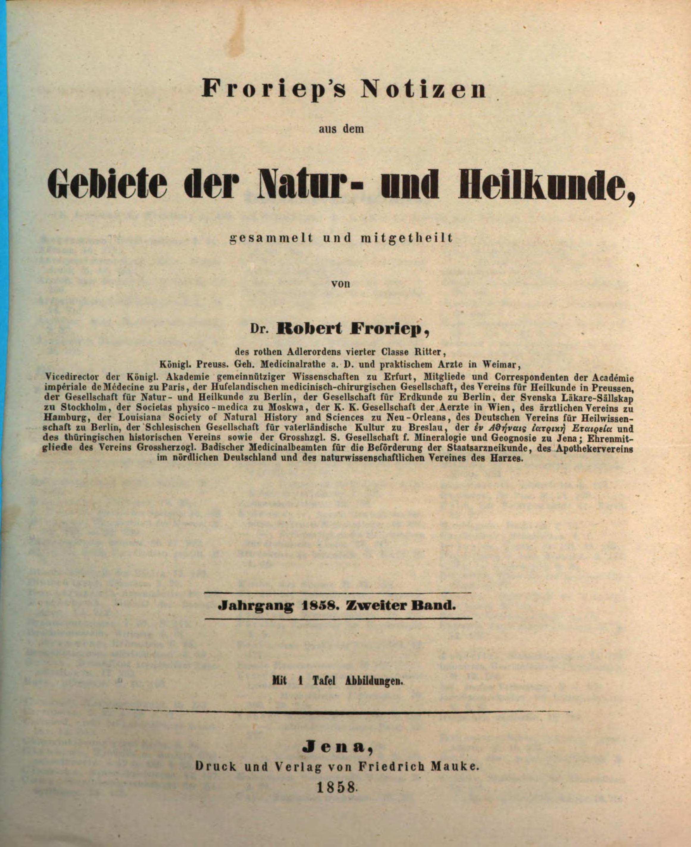Froriep Notizen Aus Dem Gebiete Der Natur Und Heilkunde 1858